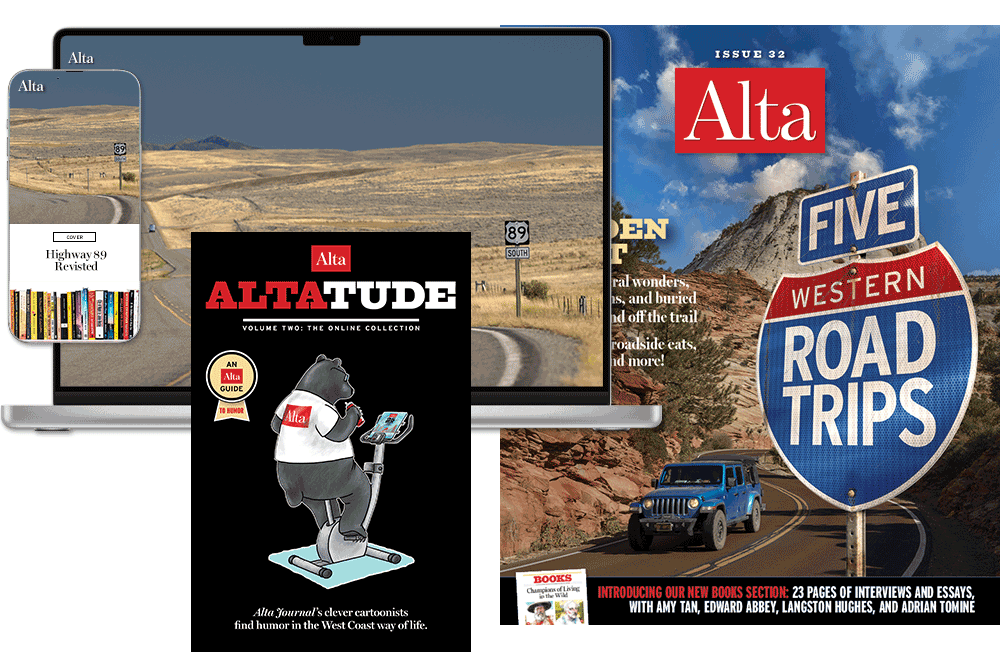 magazine cover, digital devices, and Altatude book cover